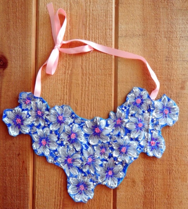 Floral Embroidered Bib Necklace DIY 2