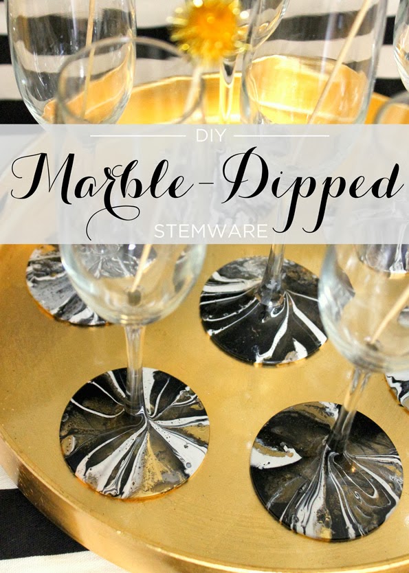 DIY Marble Dipped Stemware from Linen Lace and Love